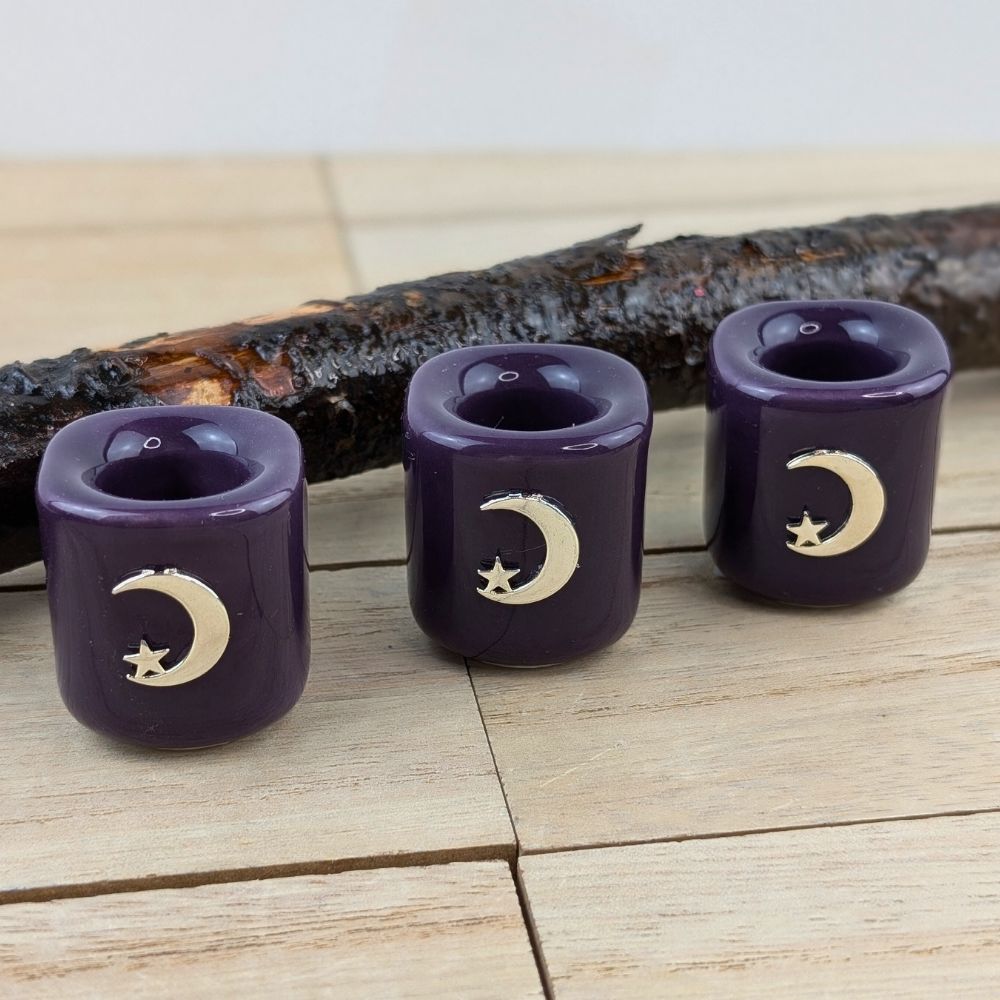 Purple Moon Chime Candle Holder with celestial charm