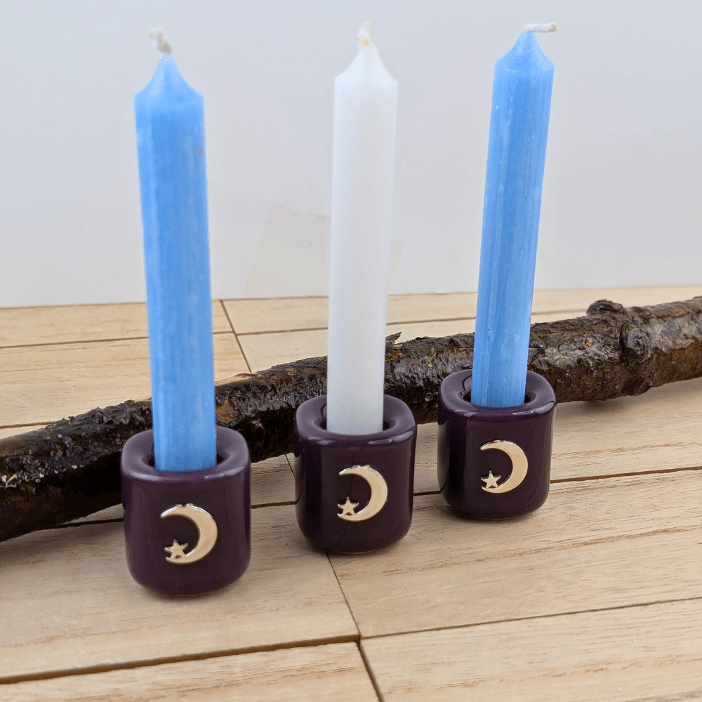 Mini chime candle holder for lunar-inspired rituals