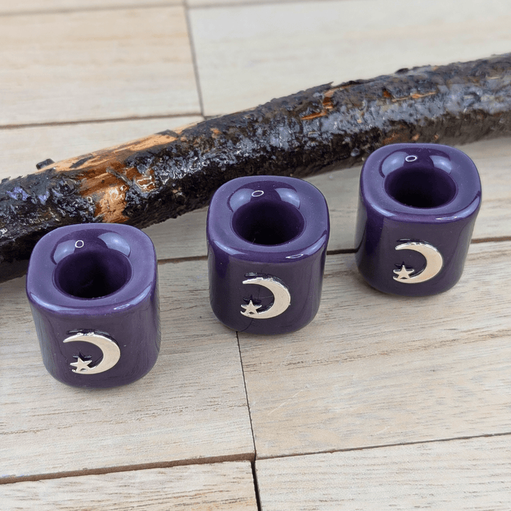 Spiritual candle holder with moon and star design