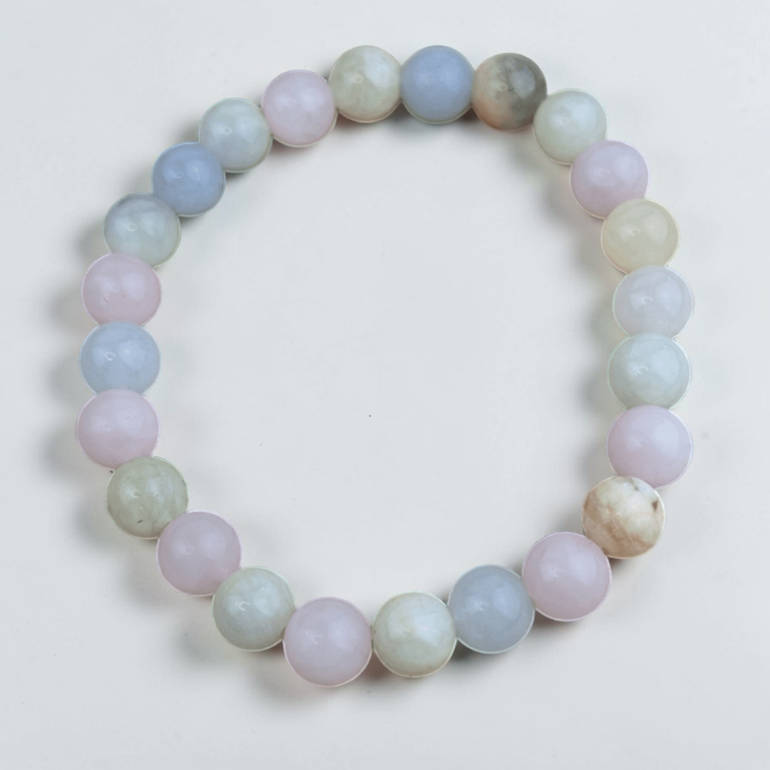 Rose pink Morganite Bracelet with stretchy string for comfortable wear.