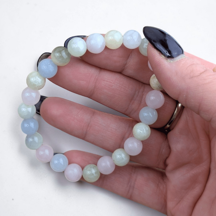 Elegant Morganite Bracelet displayed on a soft fur background.
