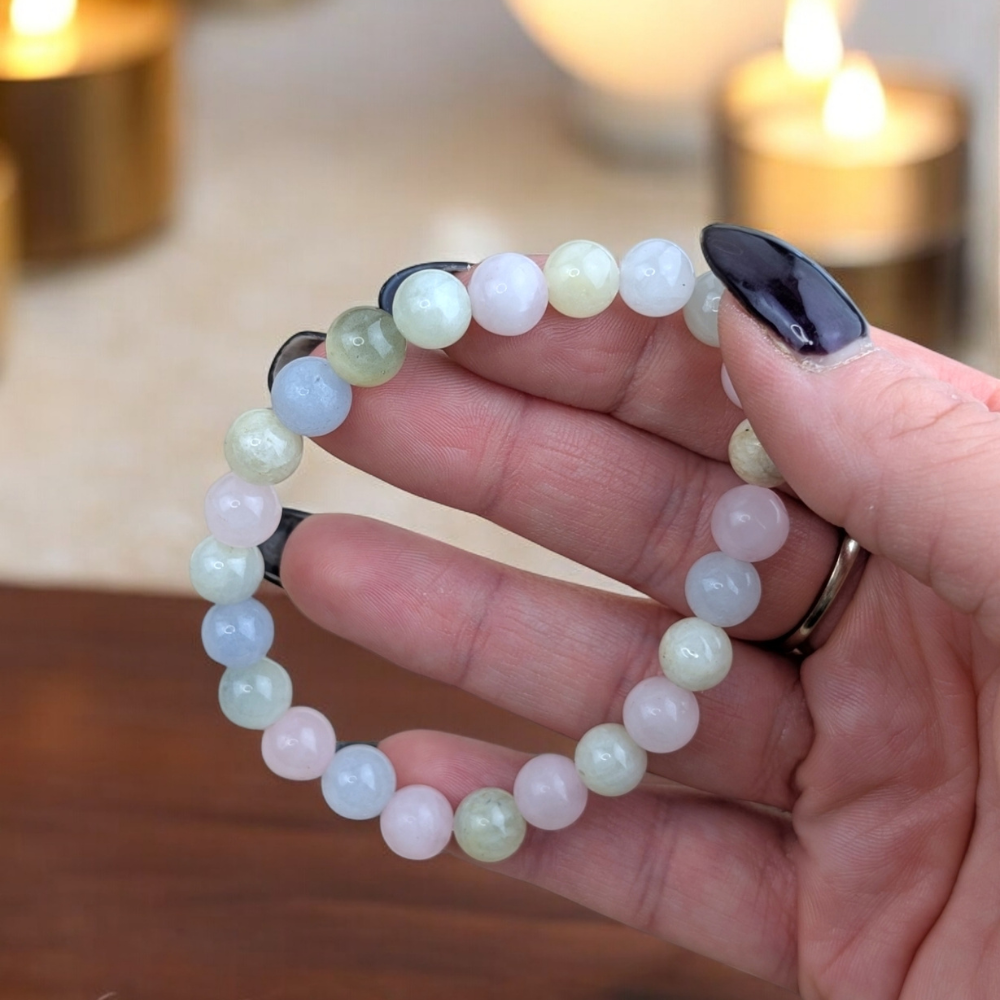 Elegant Morganite Bracelet displayed on a soft fur background.