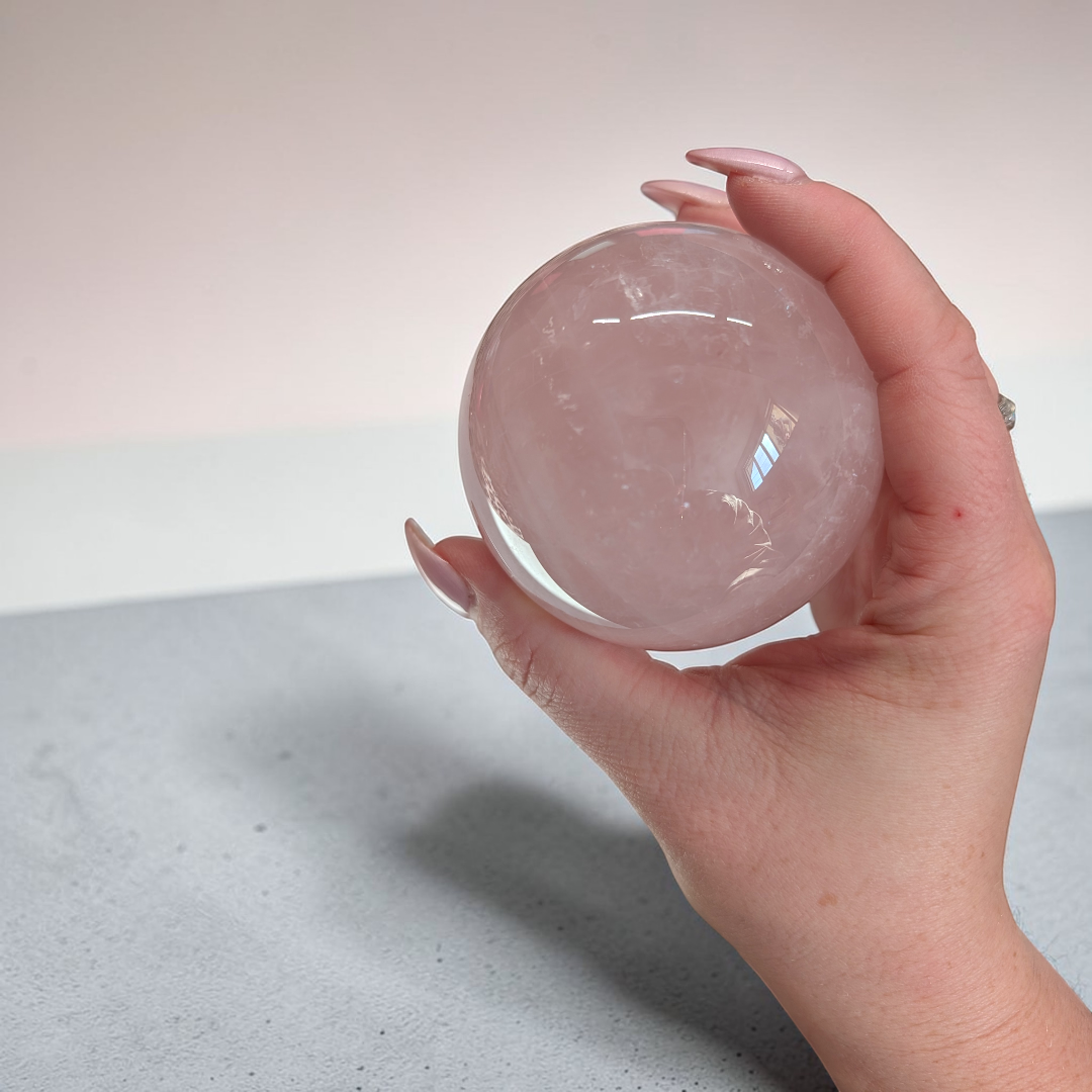 Natural Rose Quartz Crystal Sphere | Rose Quartz | Heart Healing and Self-Love | Shop in-store or online with Zen Collection Canadian Metaphysical Store Barrie