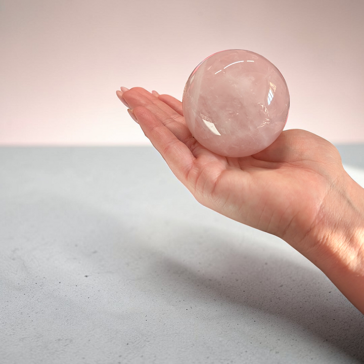 Natural Rose Quartz Crystal Sphere | Rose Quartz | Heart Healing and Self-Love | Shop in-store or online with Zen Collection Canadian Metaphysical Store Barrie