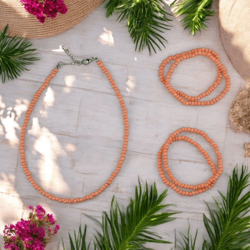 peach seed bead jewelry set