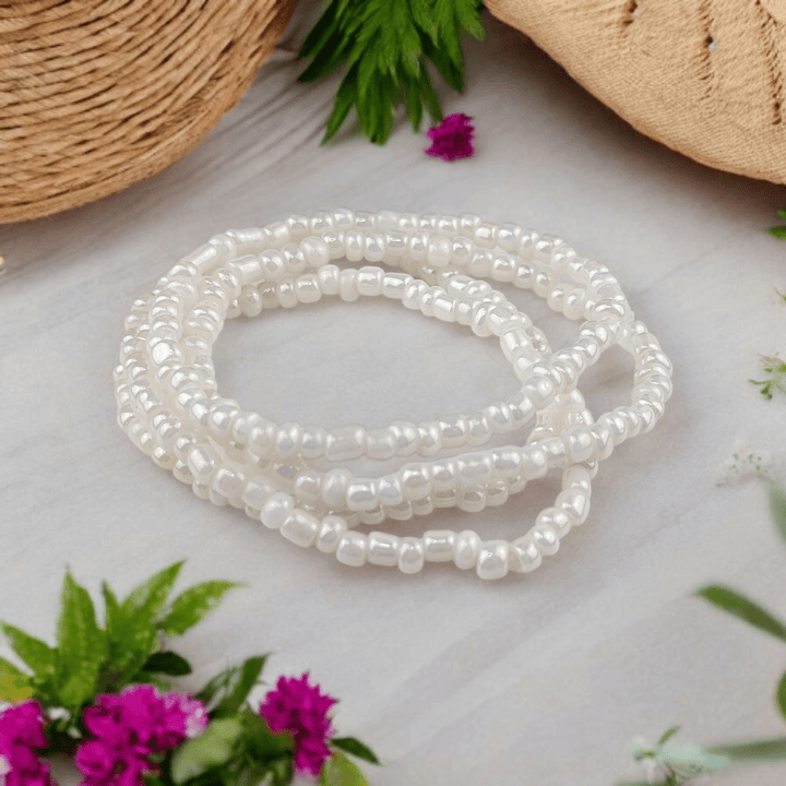 White seed bead anklets for summer