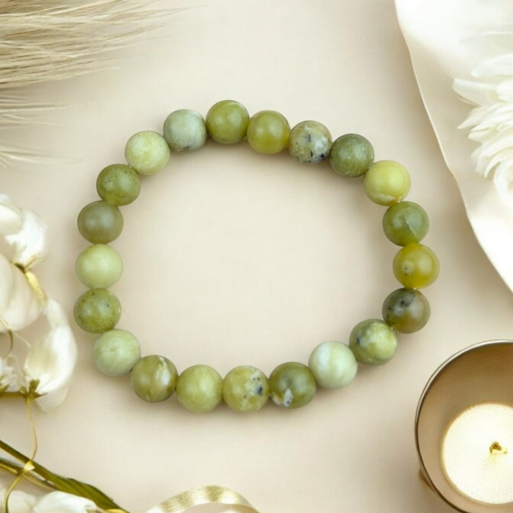 Peridot Crystal Bracelet in vibrant shades of green and yellow-green.