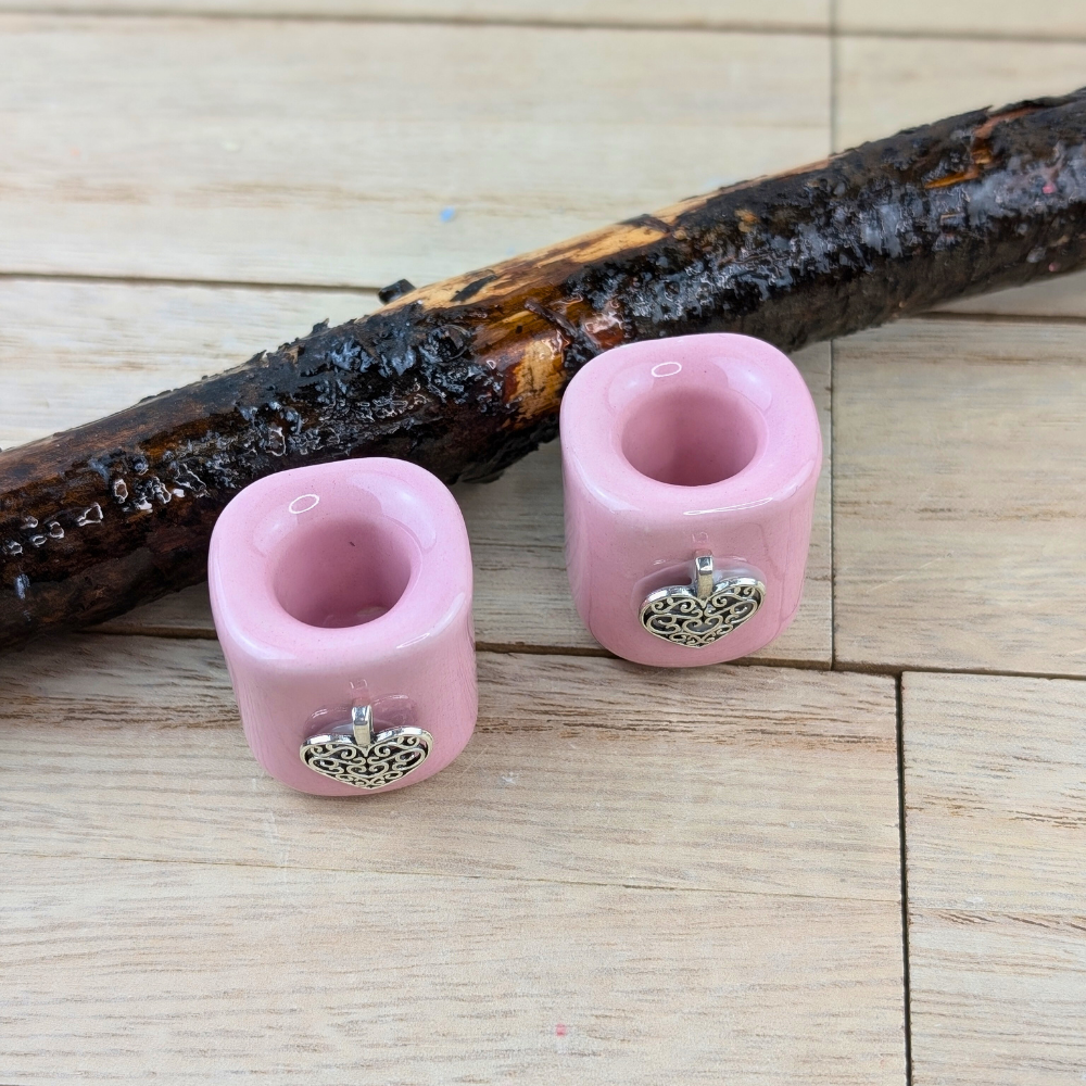 Soft pink chime candle holder for self-love rituals