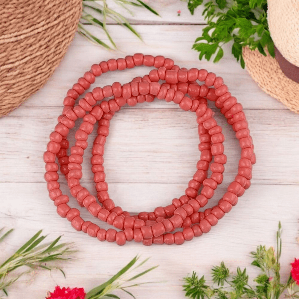 pink seed bead anklets set of 4