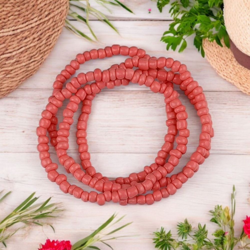 pink seed bead anklets set of 4