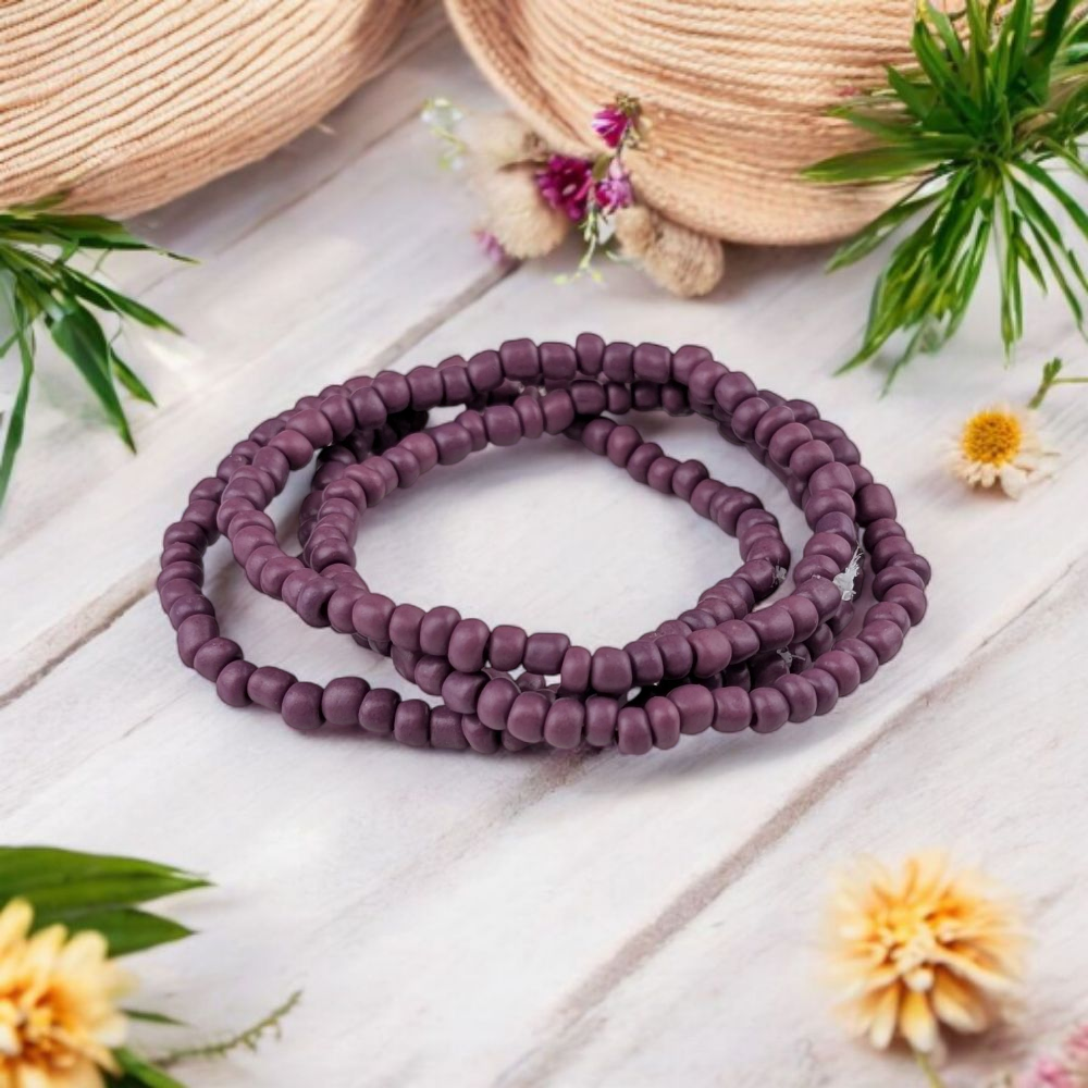 purple seed bead anklet set