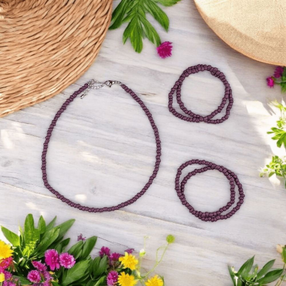 purple seed bead jewelry set