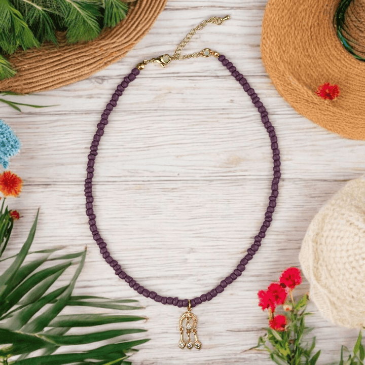 gold charm purple choker necklace

