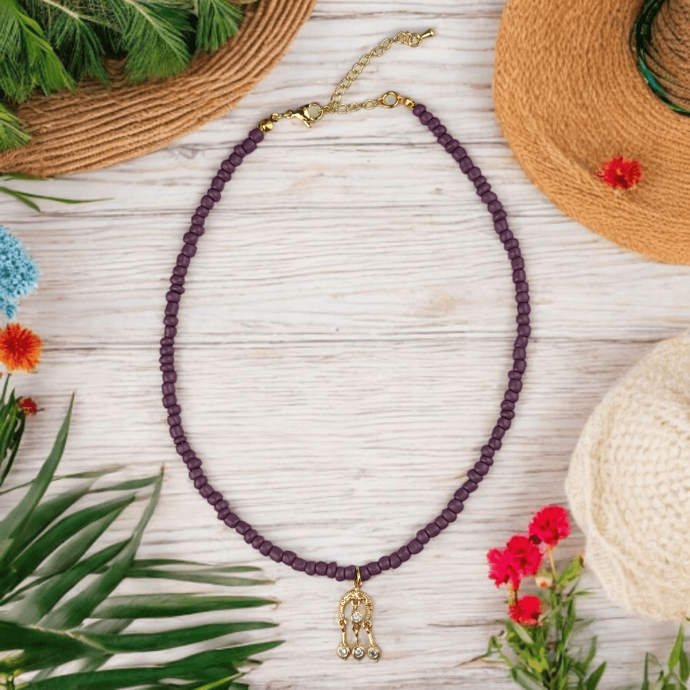 gold charm purple choker necklace

