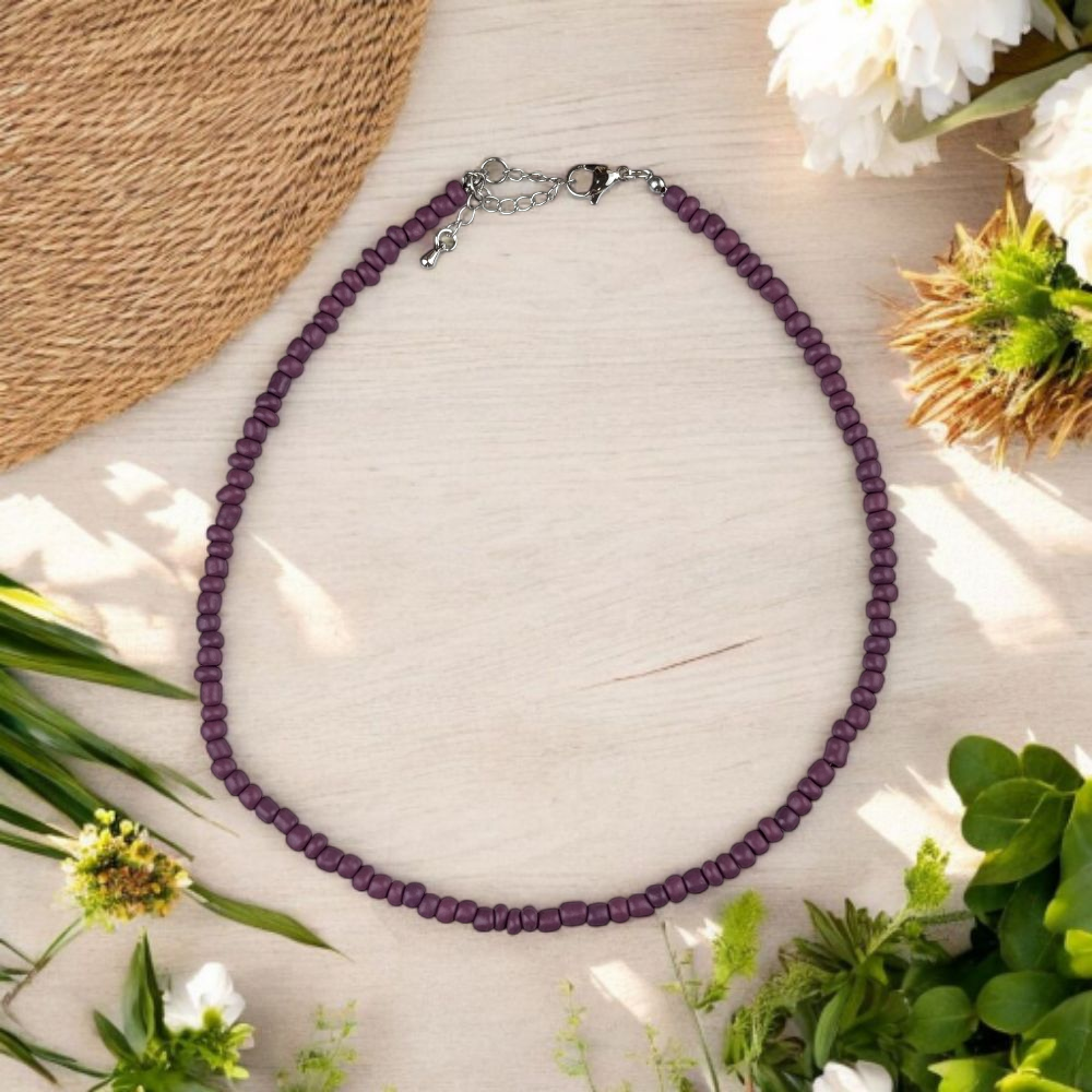 purple seed bead choker