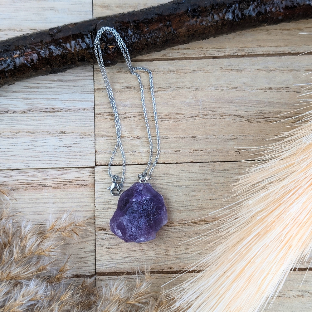 Raw Amethyst Necklace for intuition and spiritual growth.