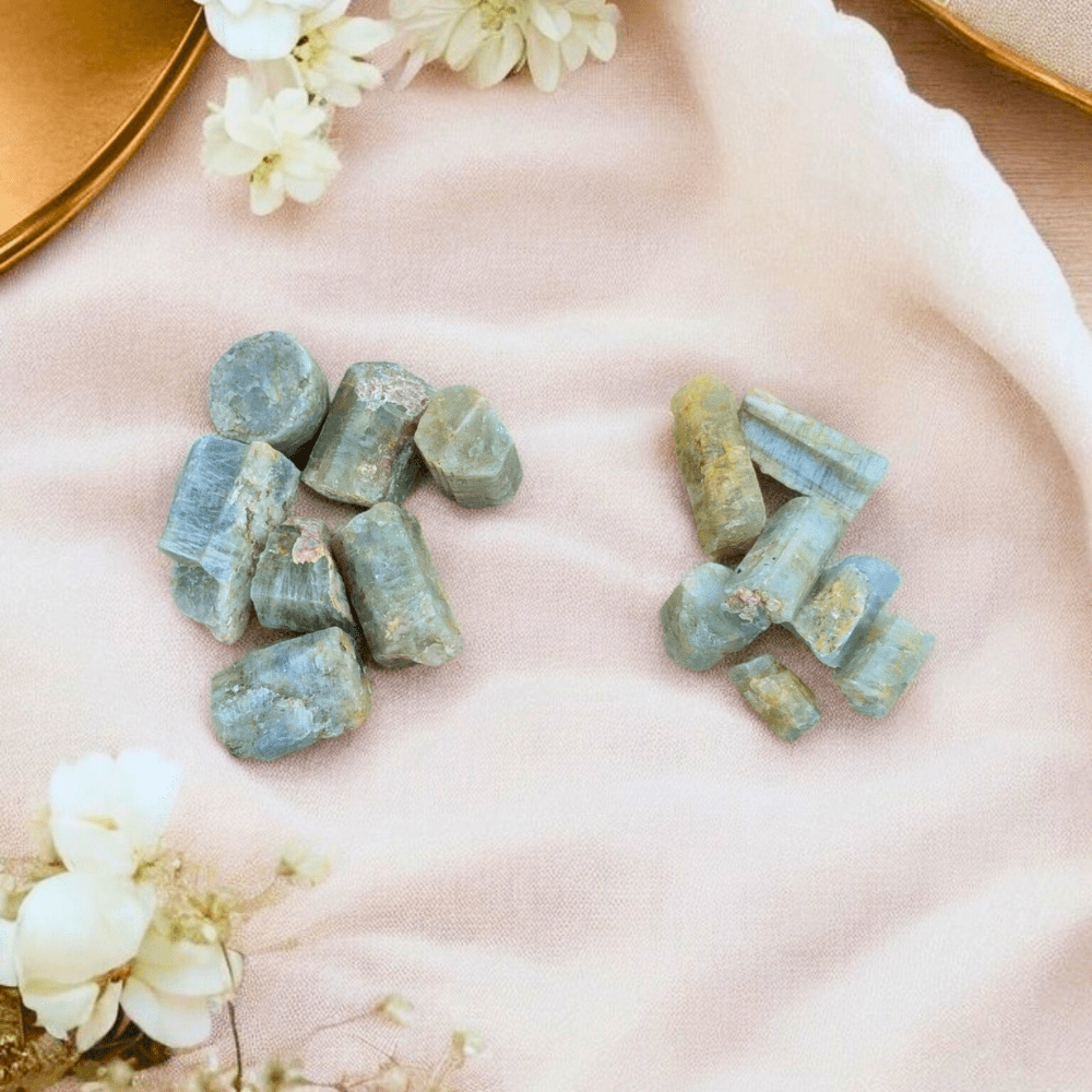 Assorted aquamarine pieces for chakra balancing and meditation.