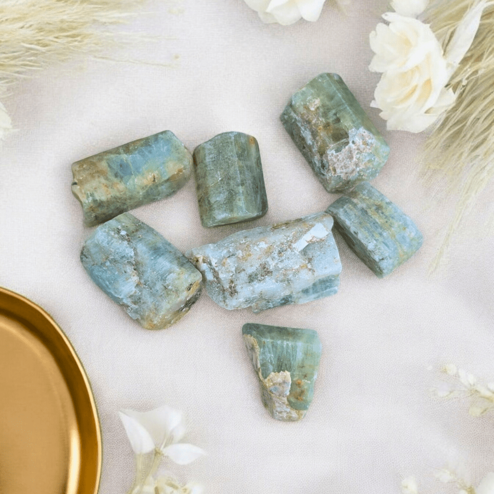 Small aquamarine stones perfect for throat chakra healing.