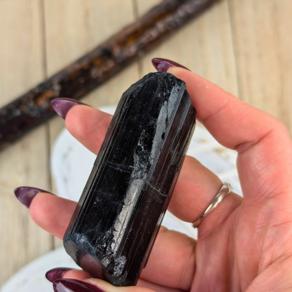 Raw Black Tourmaline Crystal for Home Protection - A Black Tourmaline crystal, perfect for placing in the home to absorb negative energy and protect your space.