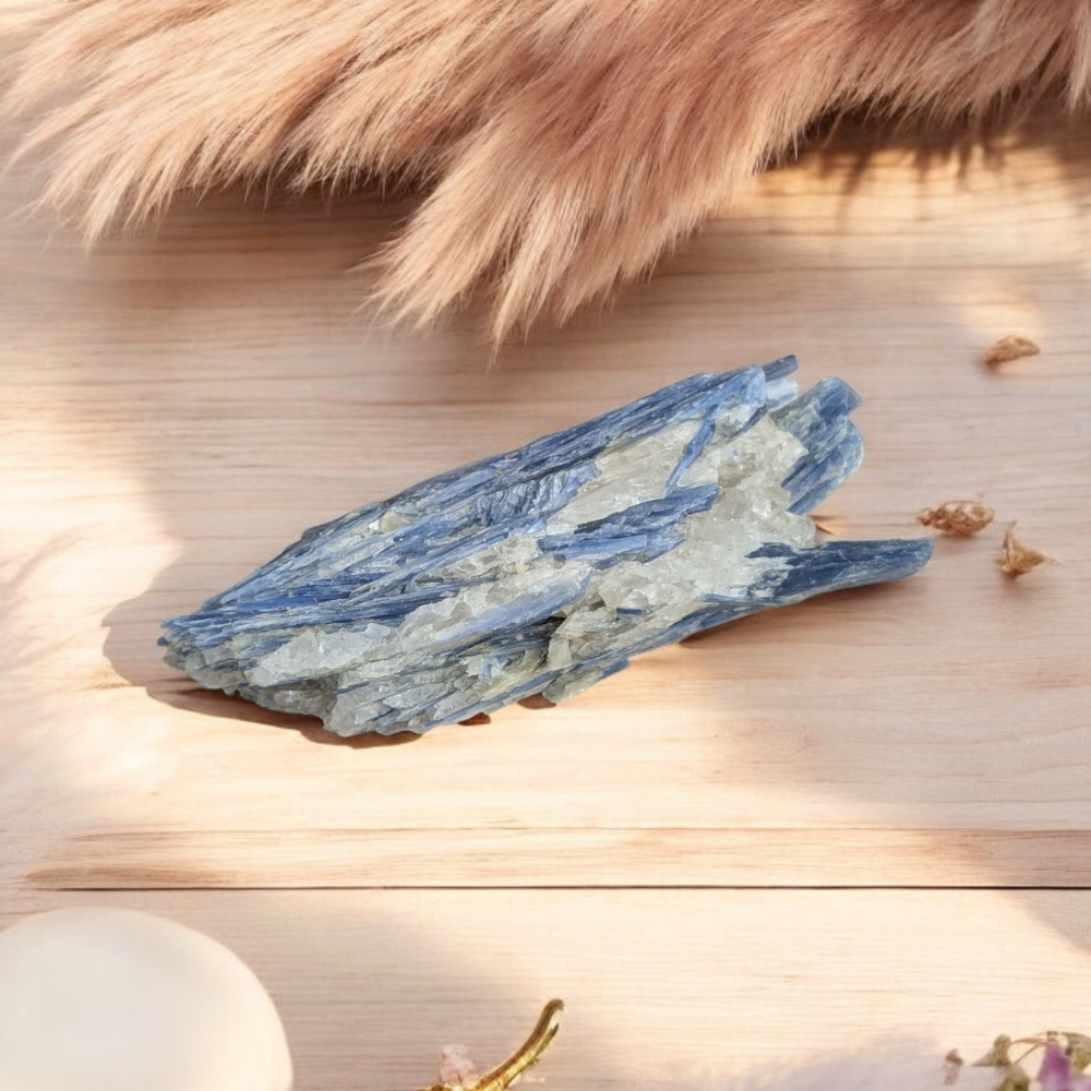 Close-up of Raw Blue Kyanite Cluster showing vibrant blue hues