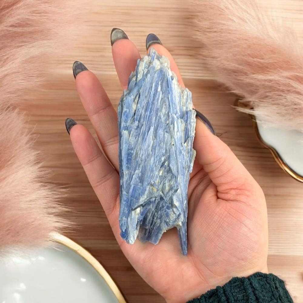 Raw Blue Kyanite Cluster for chakra alignment and meditation