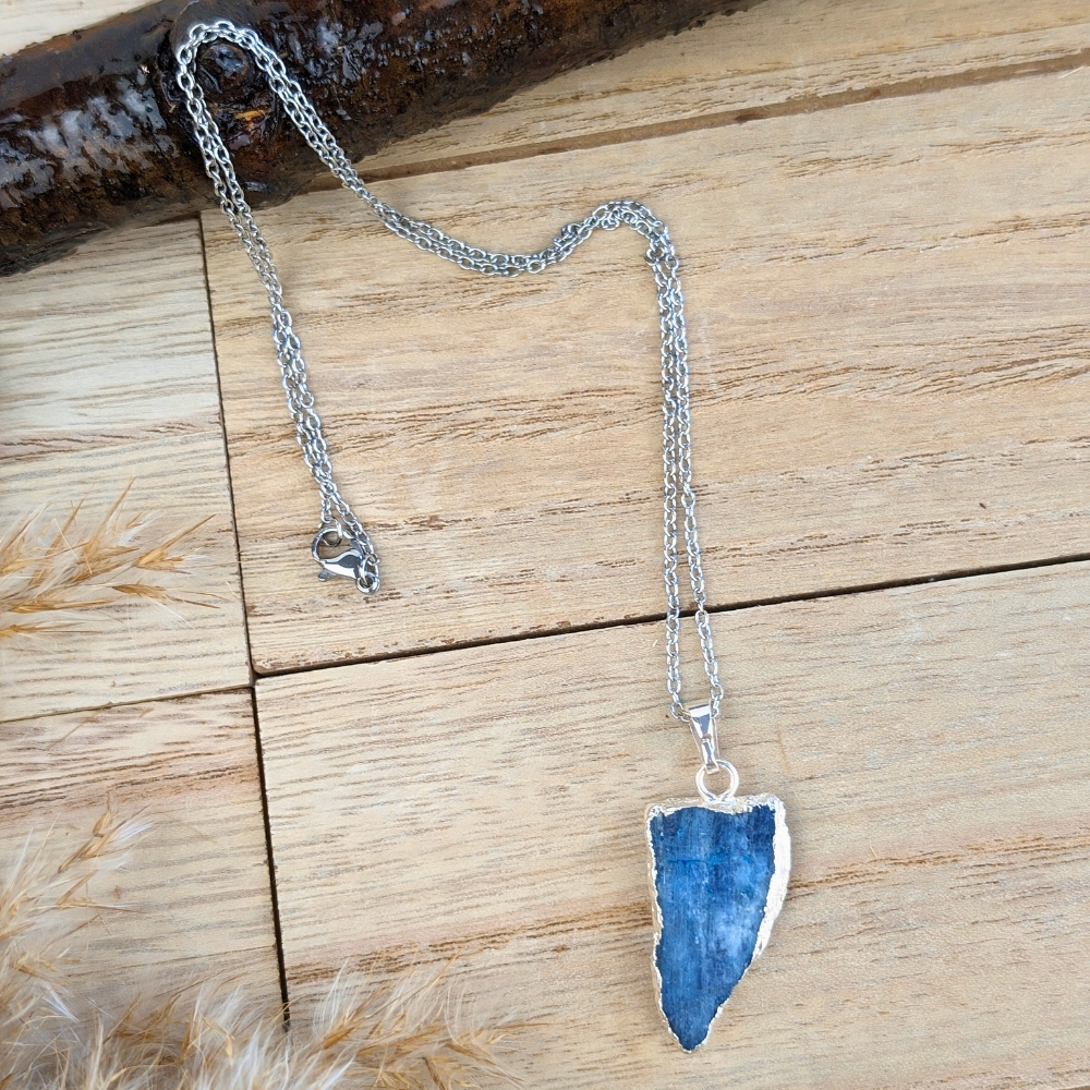 Close-up of the Raw Kyanite Necklace showing its unique stone details.