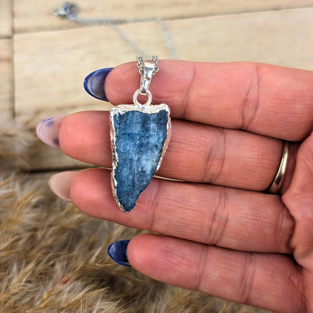 Raw Kyanite Necklace in silver, perfect for intuition and spiritual energy