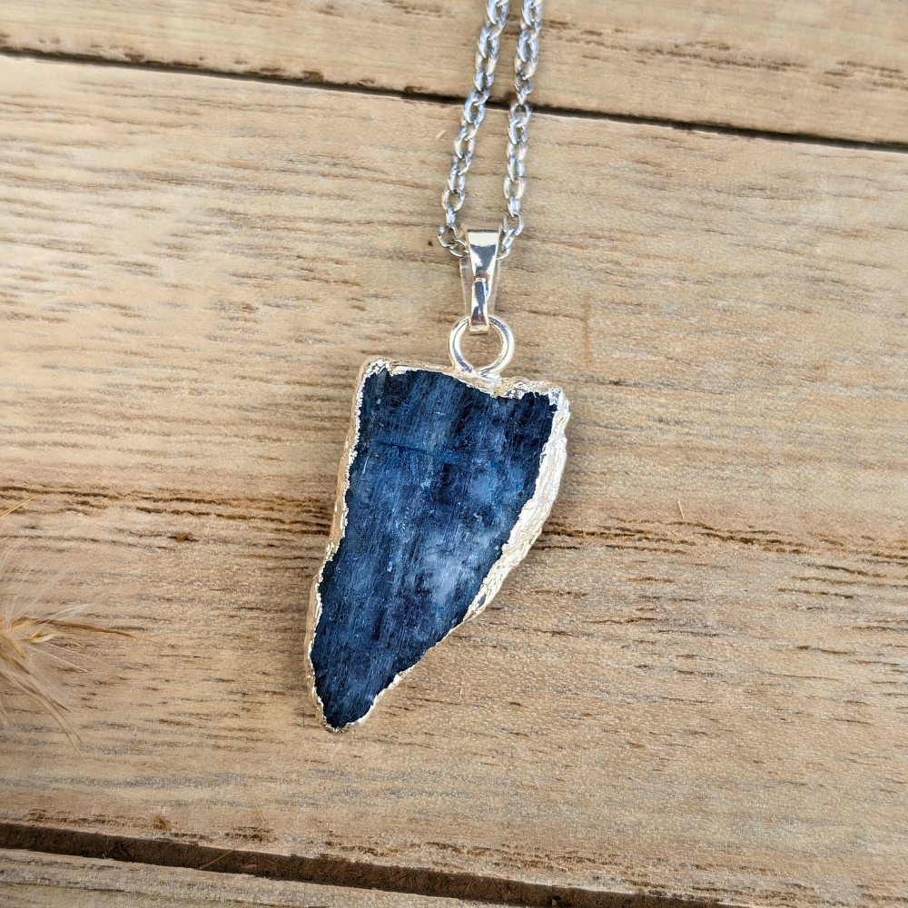 Unique Raw Kyanite stone necklace with variations in size and shape