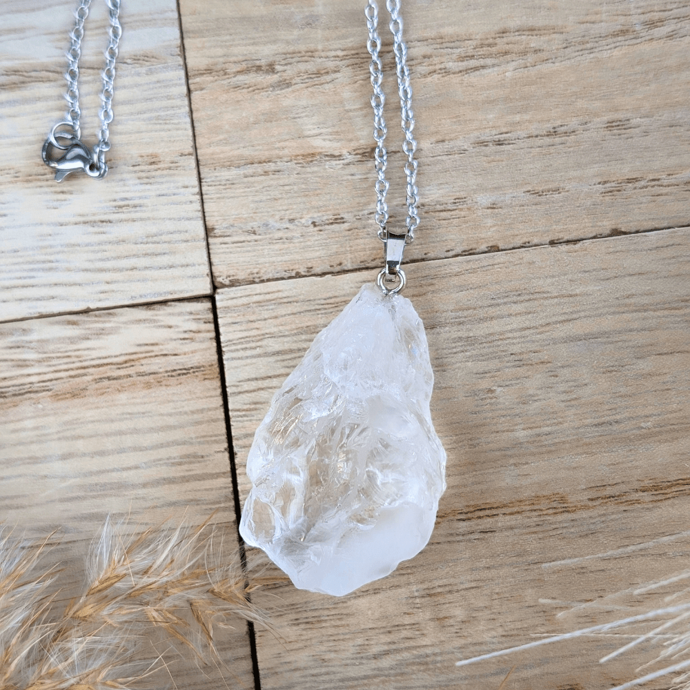 Raw Clear Quartz Necklace for Energy Amplification