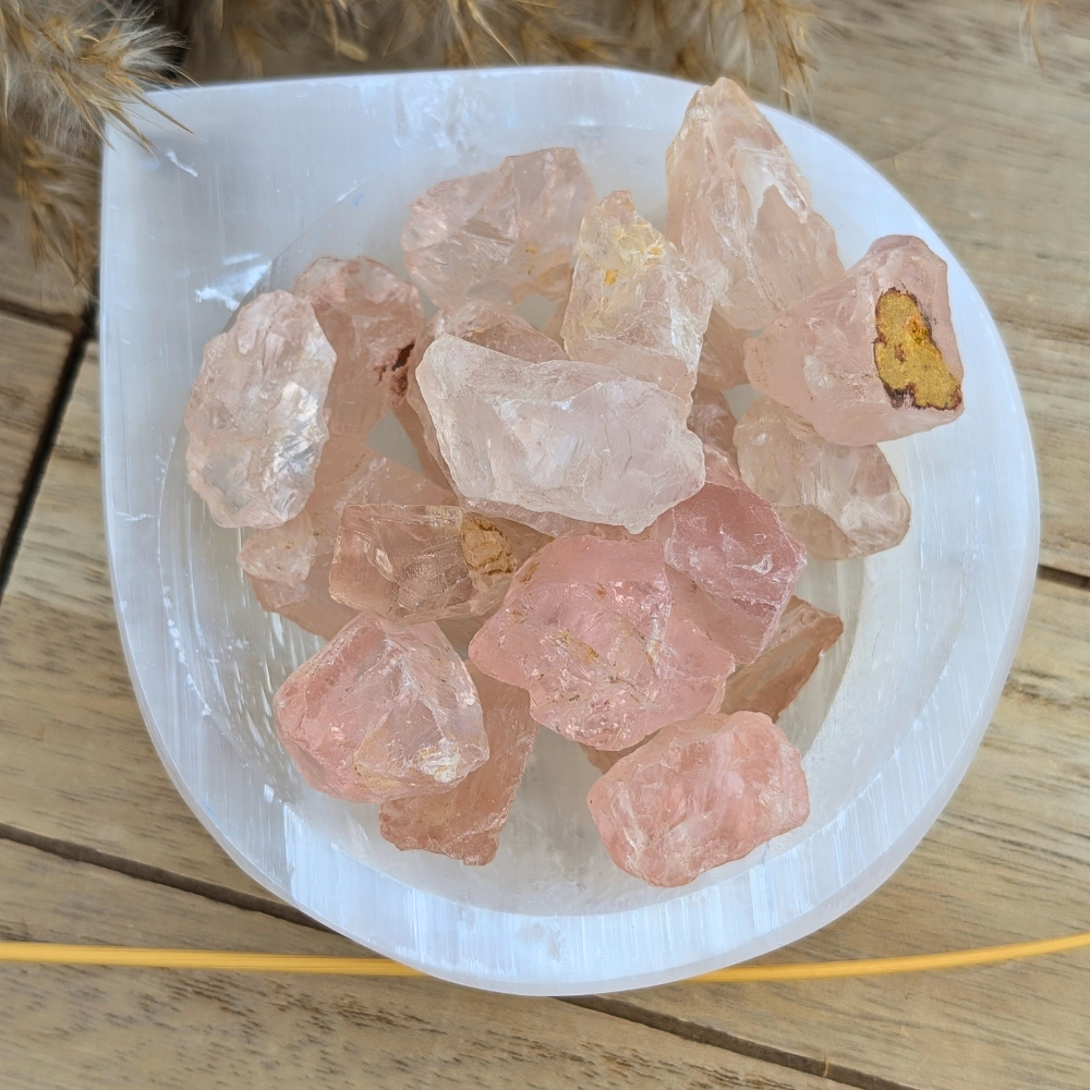 Raw rose quartz for heart chakra work and meditation support