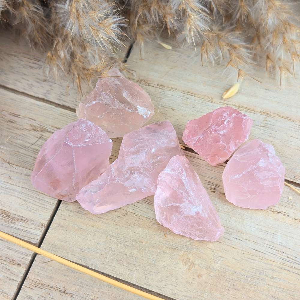 Soft pink raw rose quartz from Brazil for love and compassion