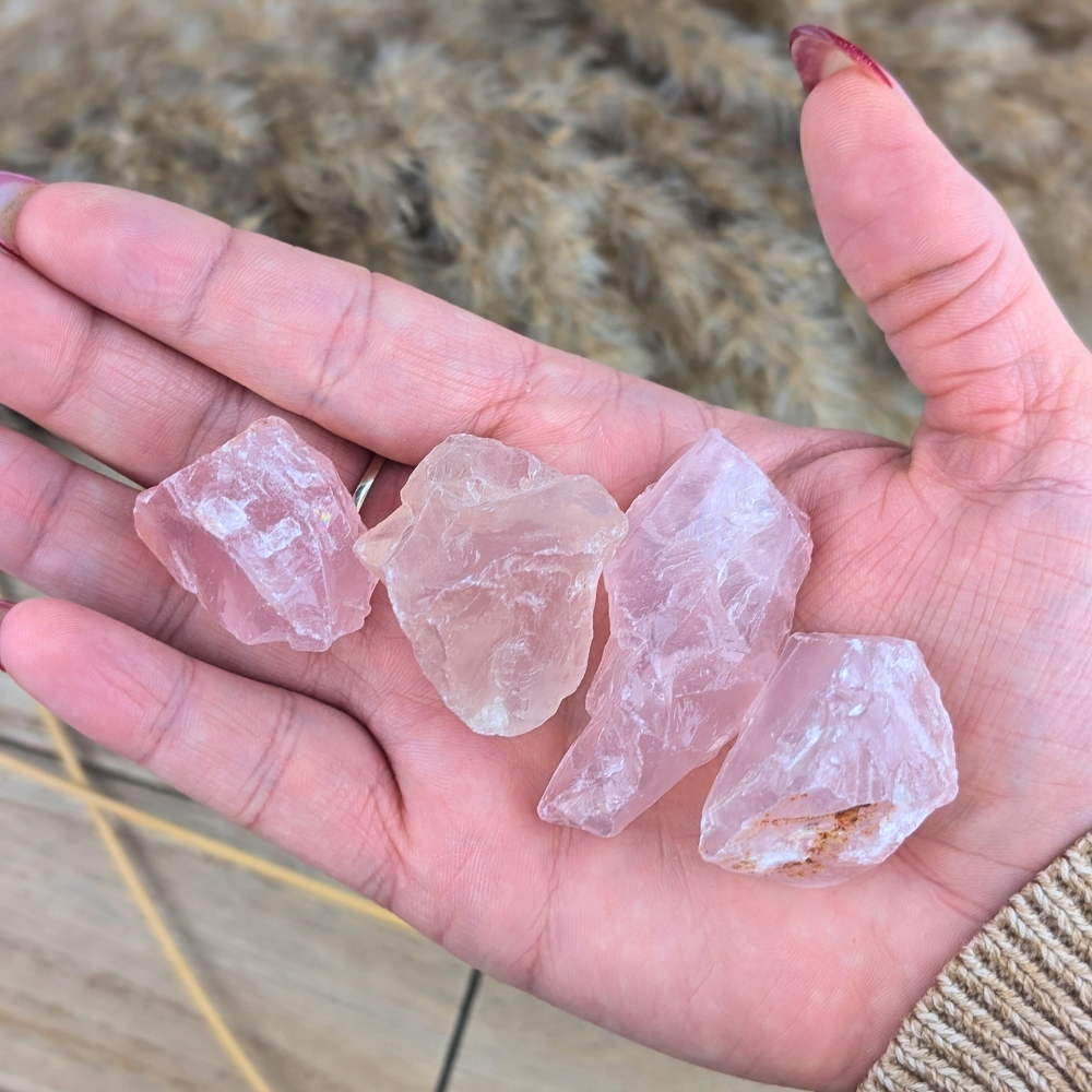 Rose quartz stones for balancing the heart chakra and nurturing relationships