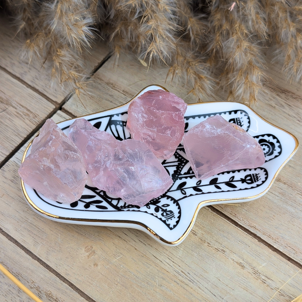 Zen Collection’s raw rose quartz for healing emotional wounds.