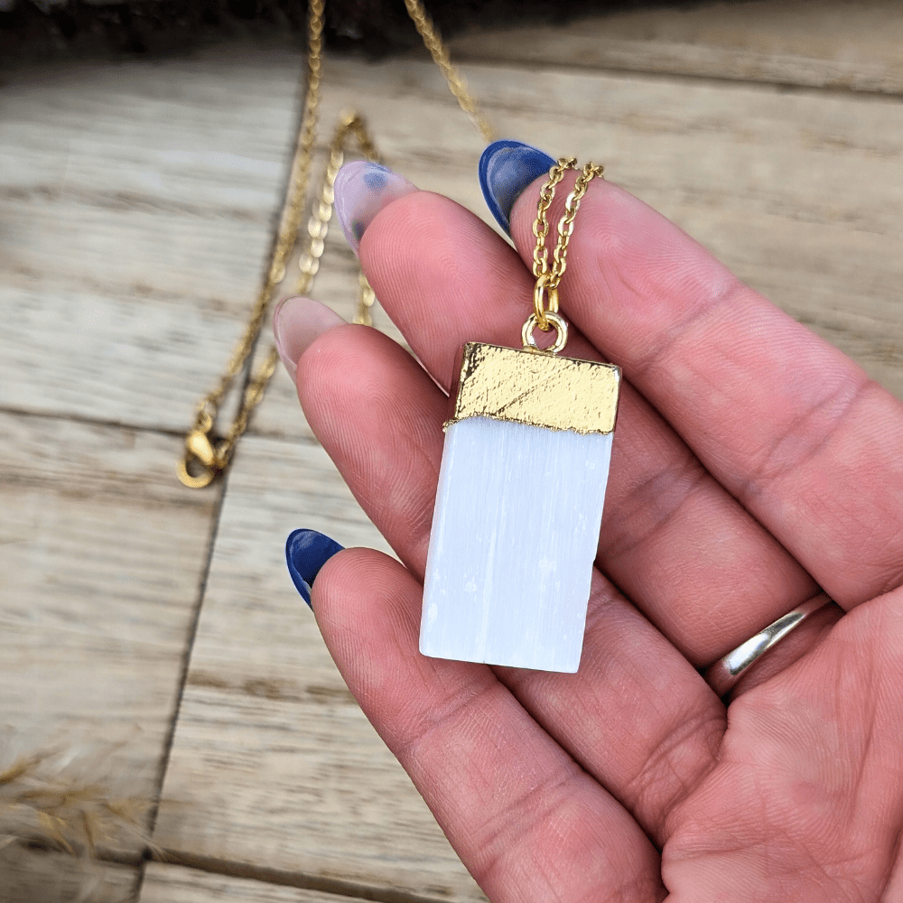 Crown chakra selenite necklace with silver or gold chain