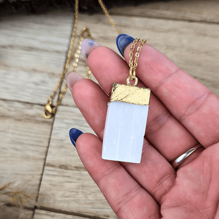 Crown chakra selenite necklace with silver or gold chain