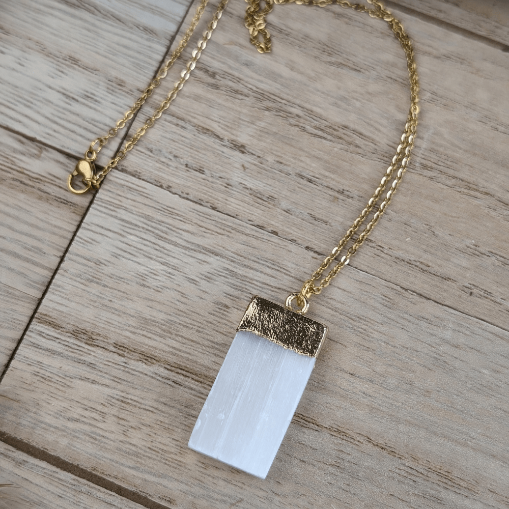 Energy-clearing selenite pendant necklace in gold