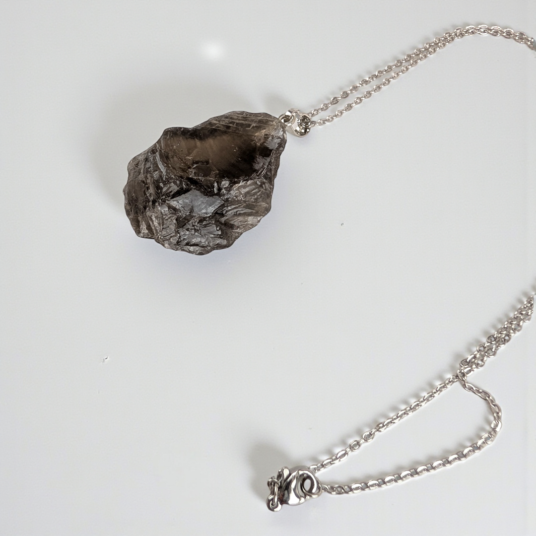 Raw Smoky Quartz Crystal Necklace for Protection
