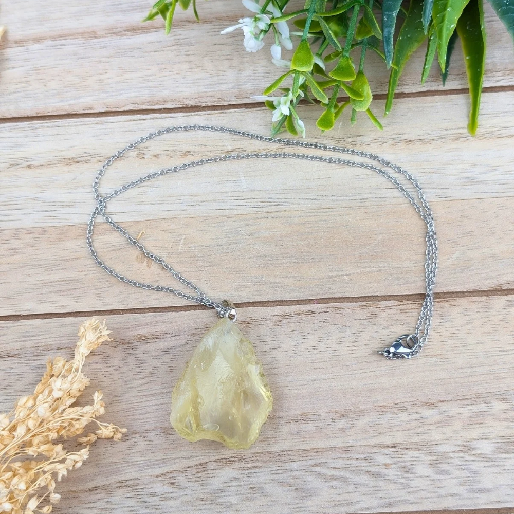 Raw gemstone lemon quartz necklace with unique stone design