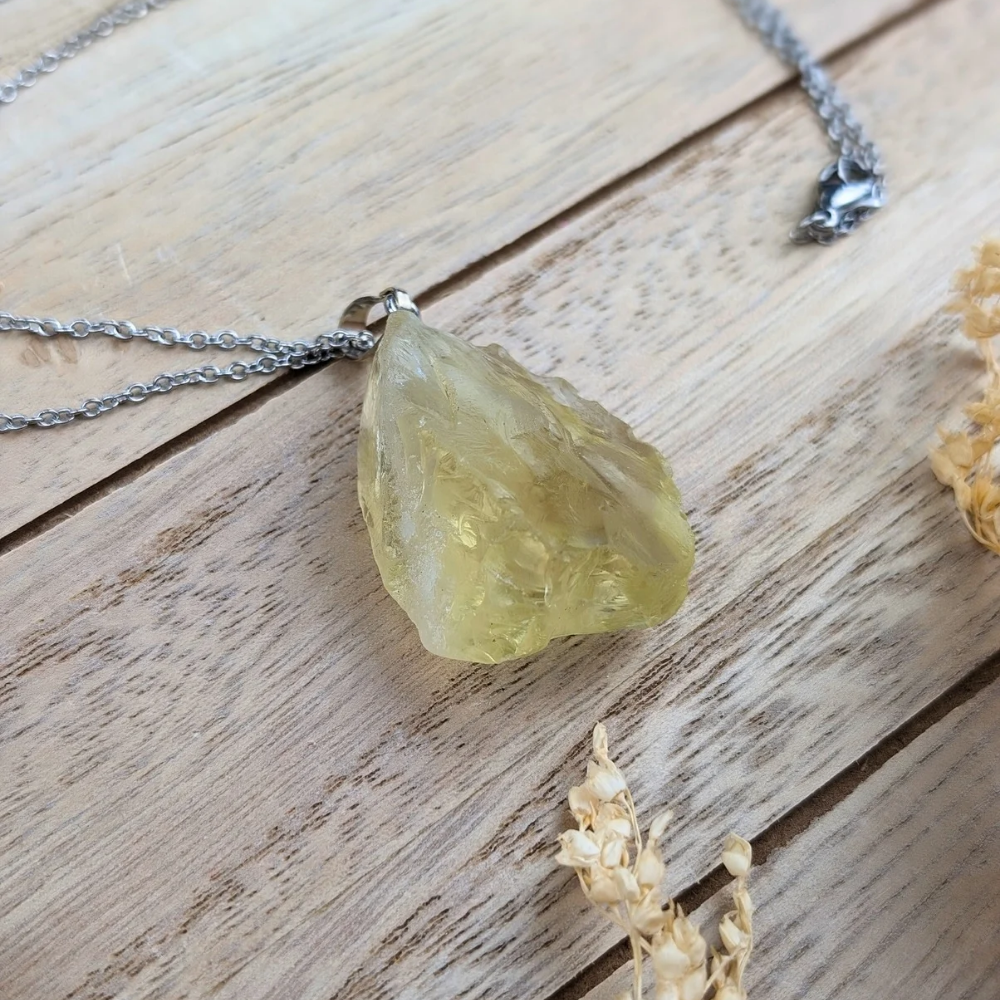 Healing lemon quartz necklace for positivity and mental clarity