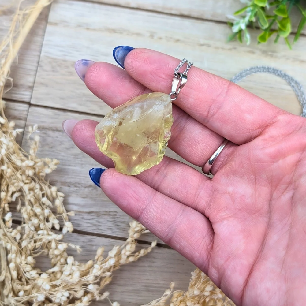 Lemon Quartz Necklace with raw stone for Solar Plexus Chakra