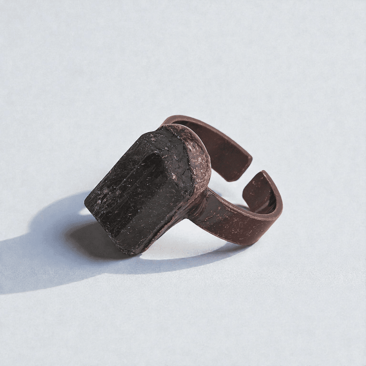 Black Tourmaline Open Cuff Ring