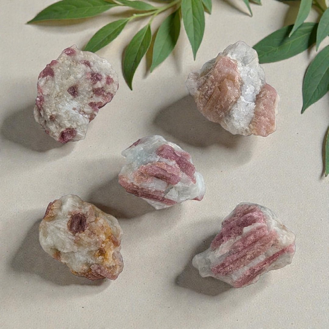Pink tourmaline crystal for grief and emotional support available at zen collection crystal store