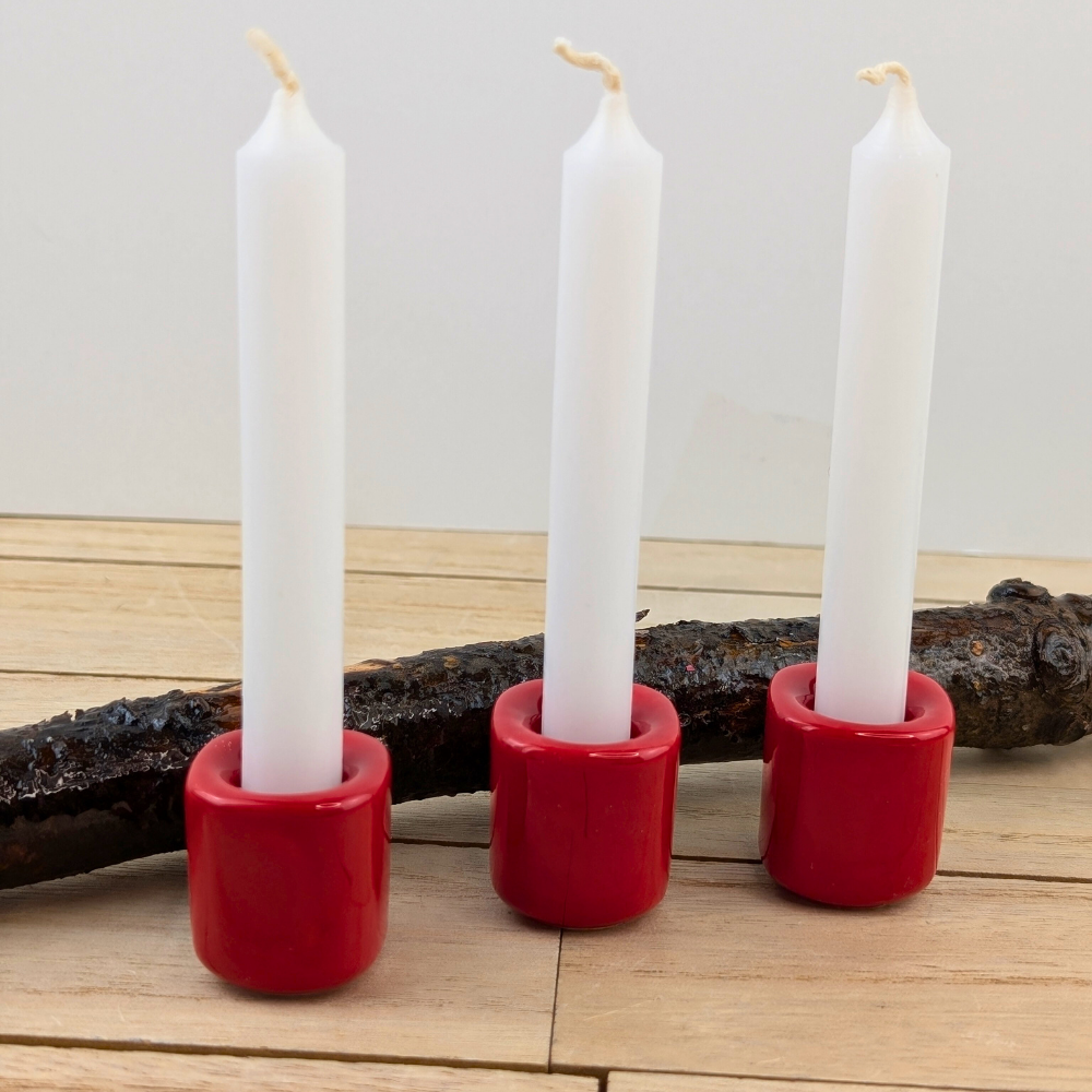 Glossy ceramic red candle holder for mini ritual candles