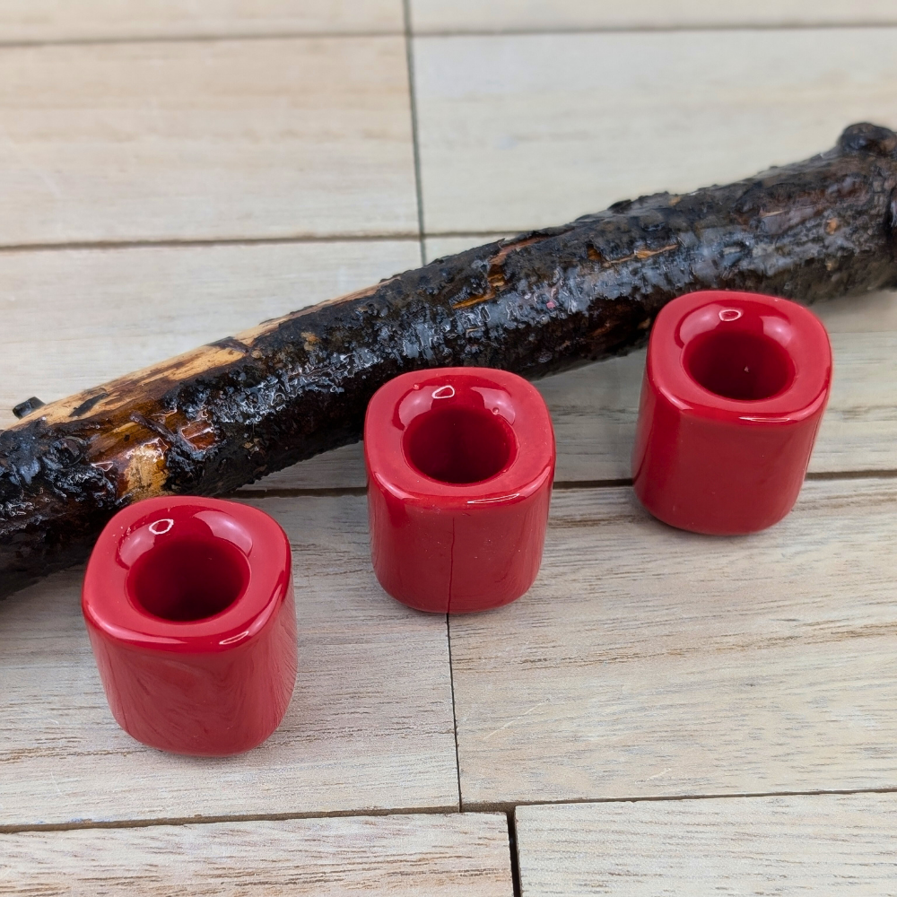 Durable red ceramic candle holder for altar setups