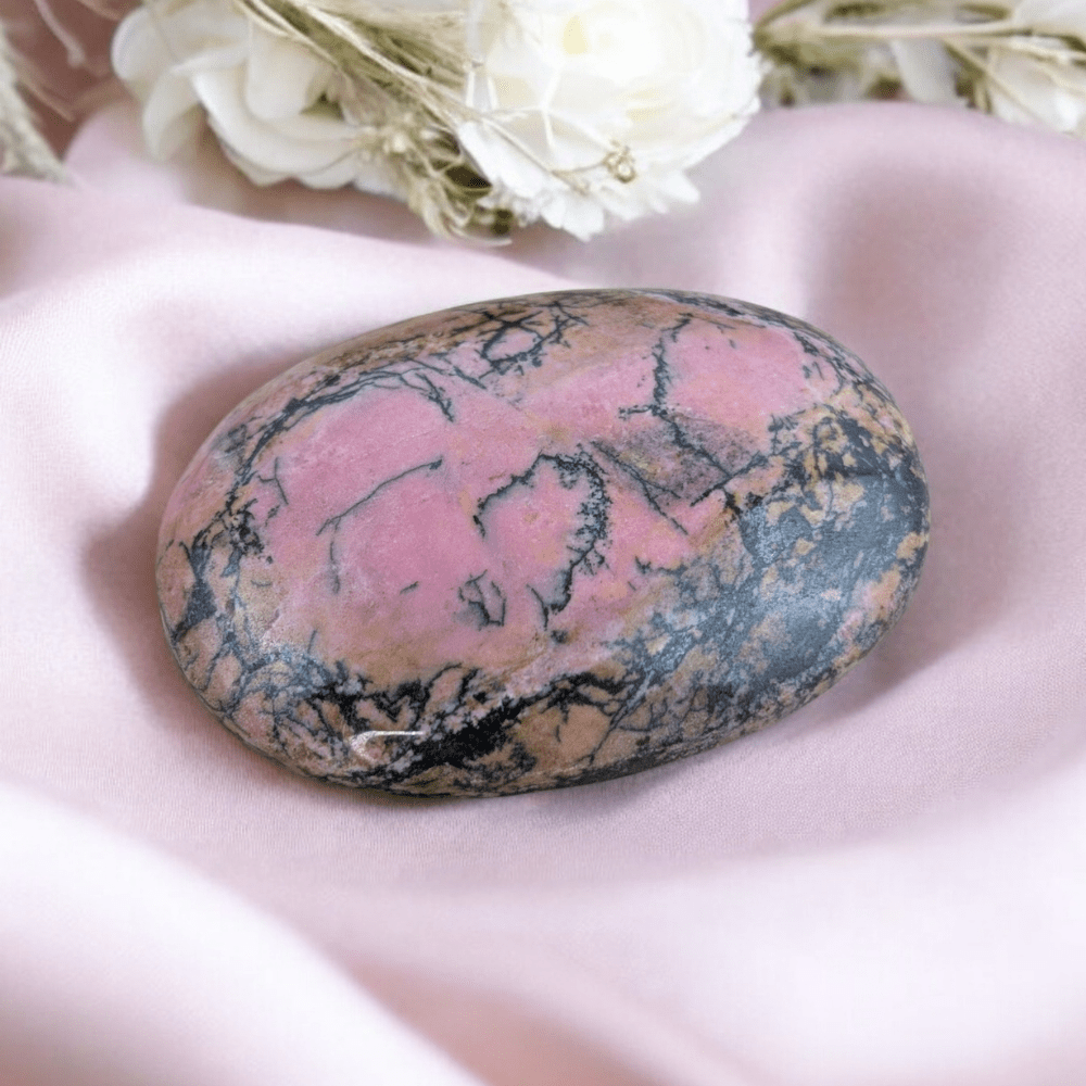 Heart Chakra Rhodonite crystal palm stone for inner peace