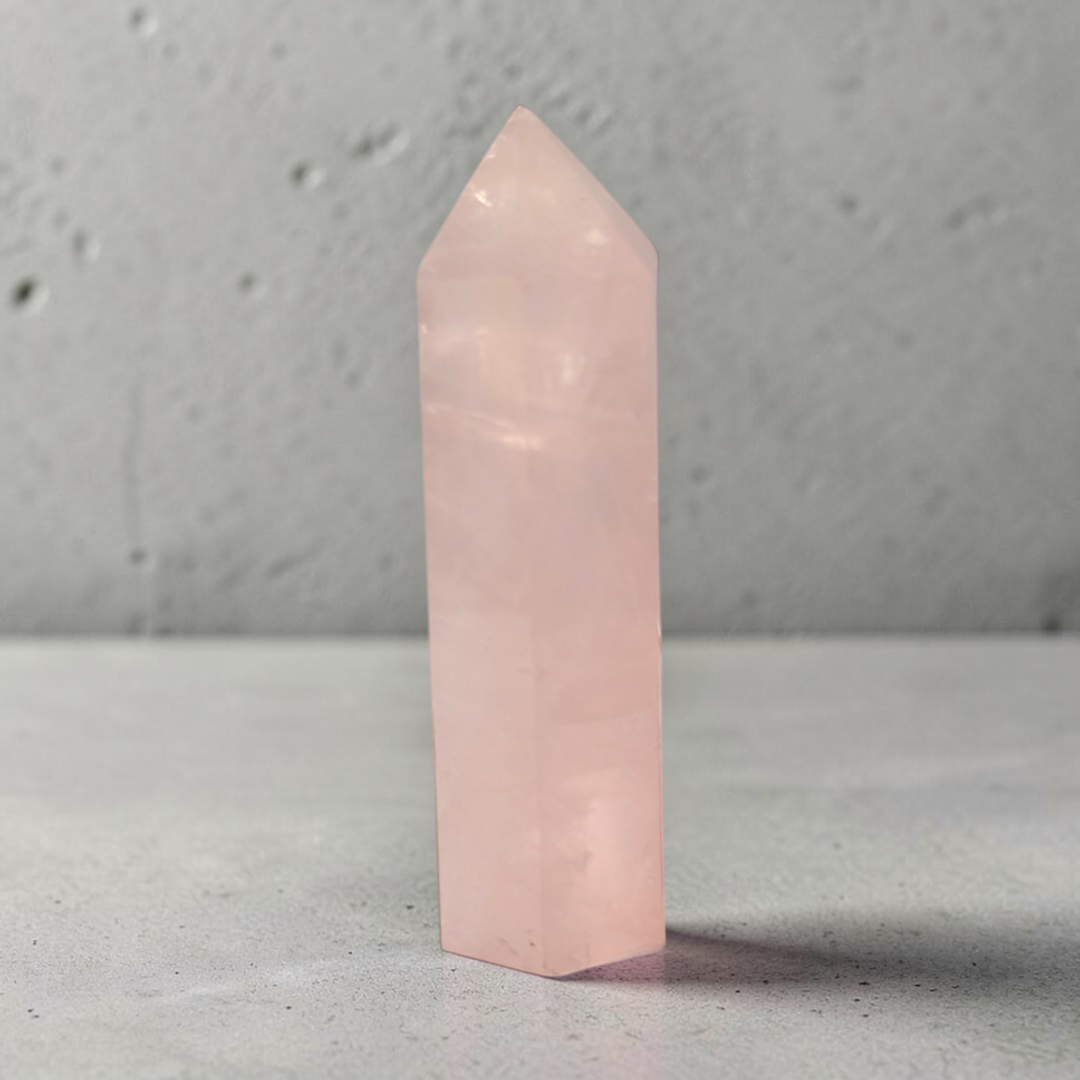 Rose Quartz Channeling Obelisk for heart chakra healing.