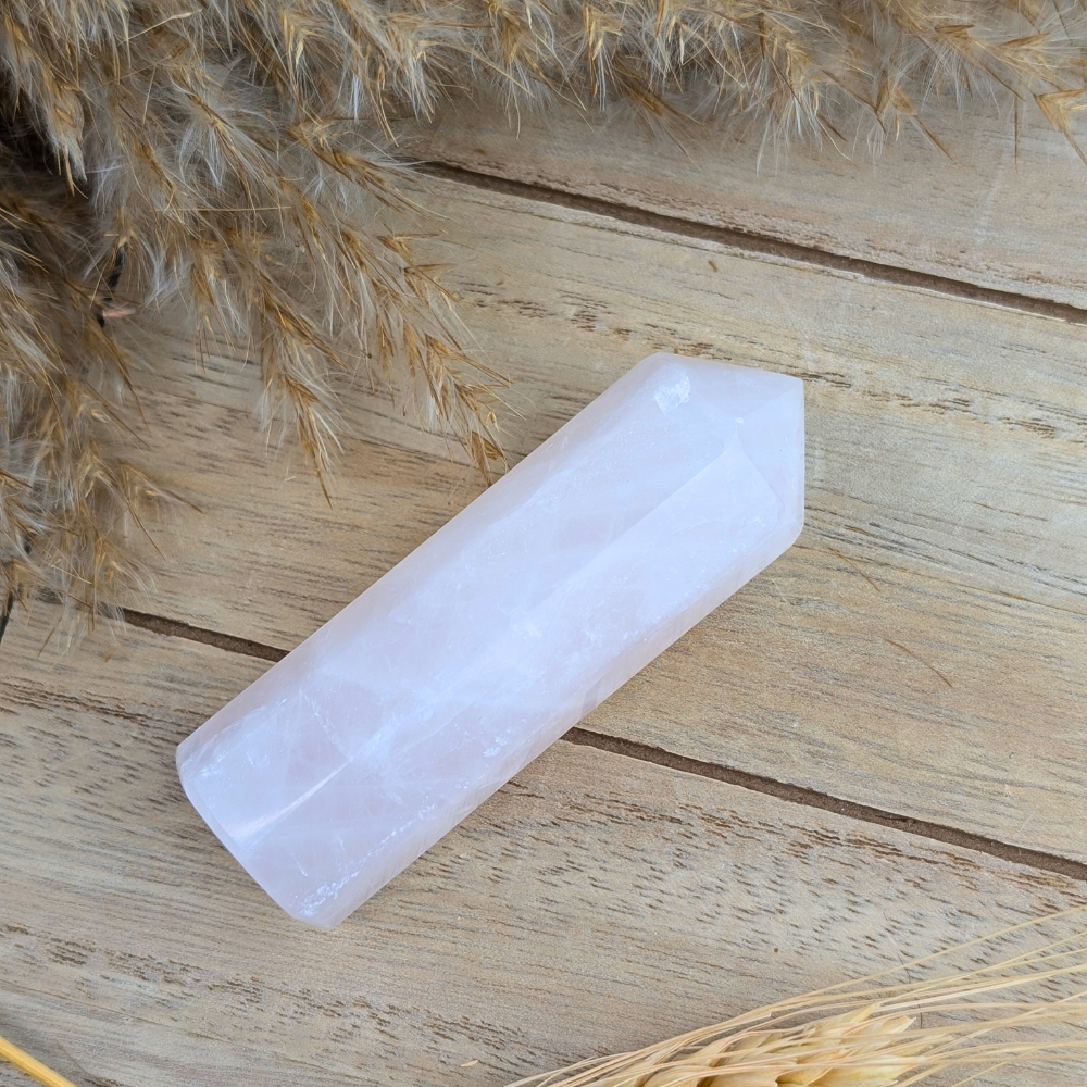 Rose Quartz Channeling Obelisk for heart chakra healing.