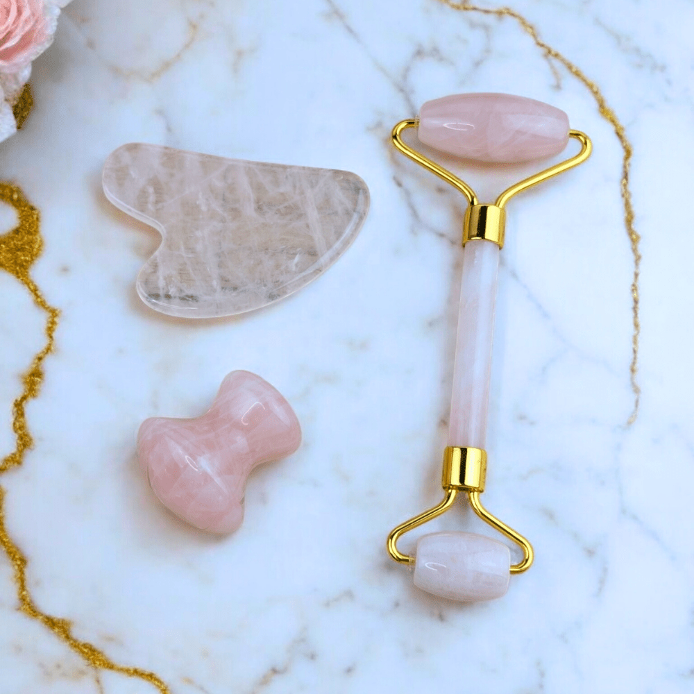 Soft pink rose quartz personal massager.