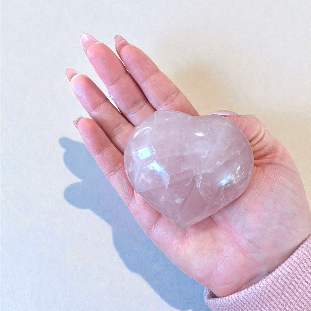 Rose quartz heart for Anahata Chakra alignment and spiritual connection.
