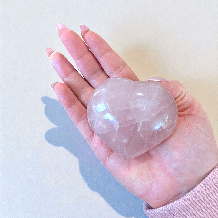 Rose quartz heart for Anahata Chakra alignment and spiritual connection.